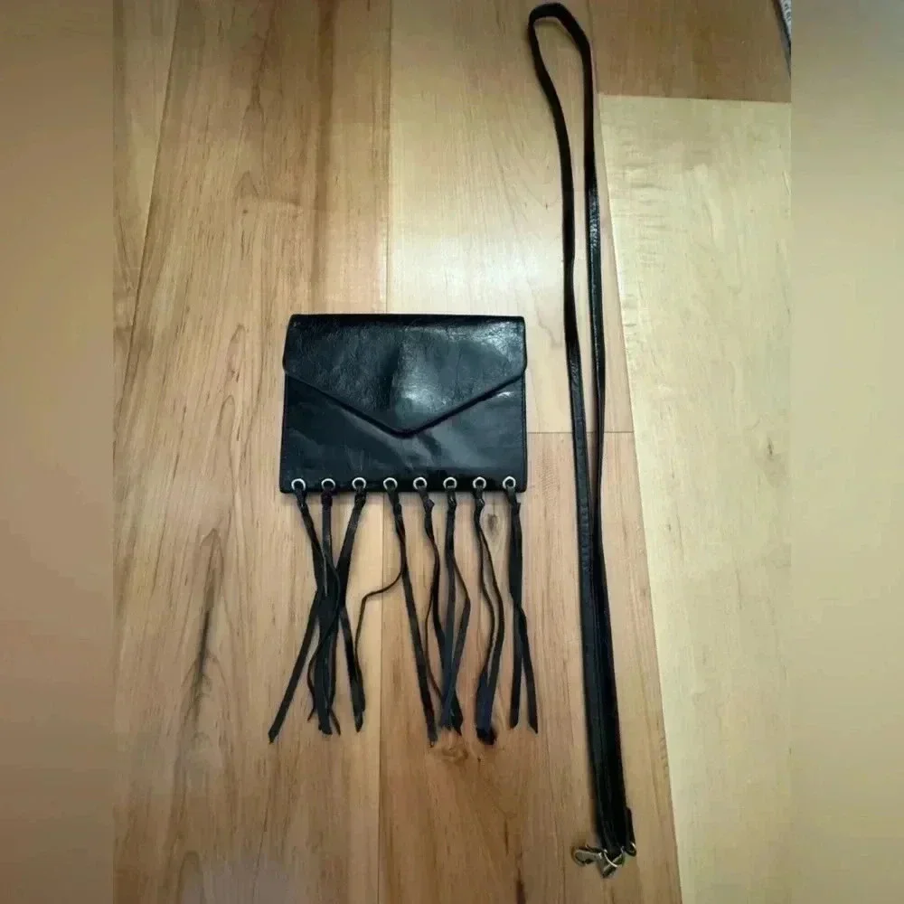 Hobo Leather Crossbody Purse with Fringe Tassel, Removable Shoulder Strap - Picture 12 of 12